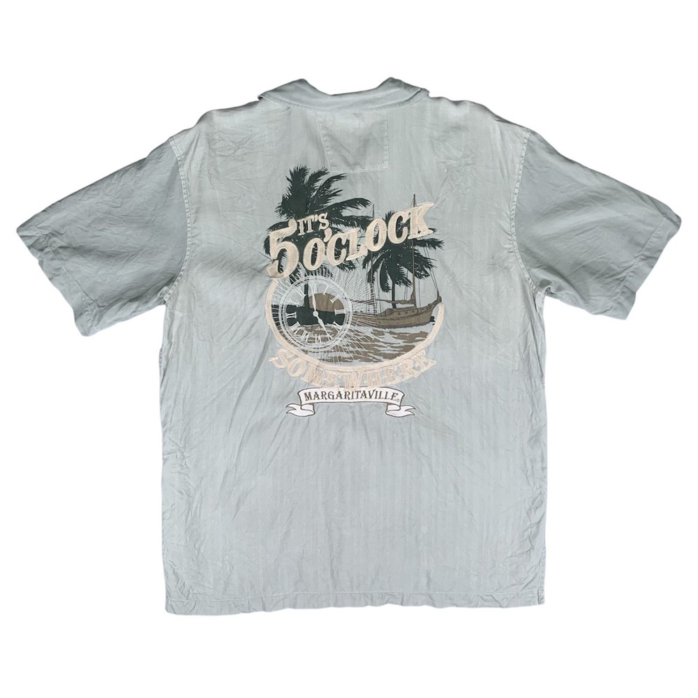 Margaritaville Hawaiian Shirt Mens Medium 100% Silk It's 5 O'Clock Somewhere